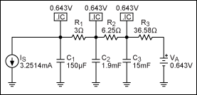 Figure 12. With component values as shown, this RC network models the chip's thermal transient when heat is generated on the die.驅動器