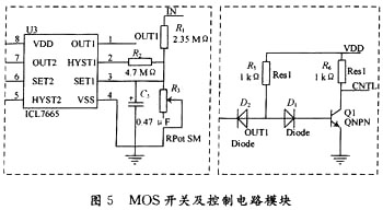 開關(guān)控制模塊及MOS開關(guān)電路構(gòu)成了整個控制電路的核心