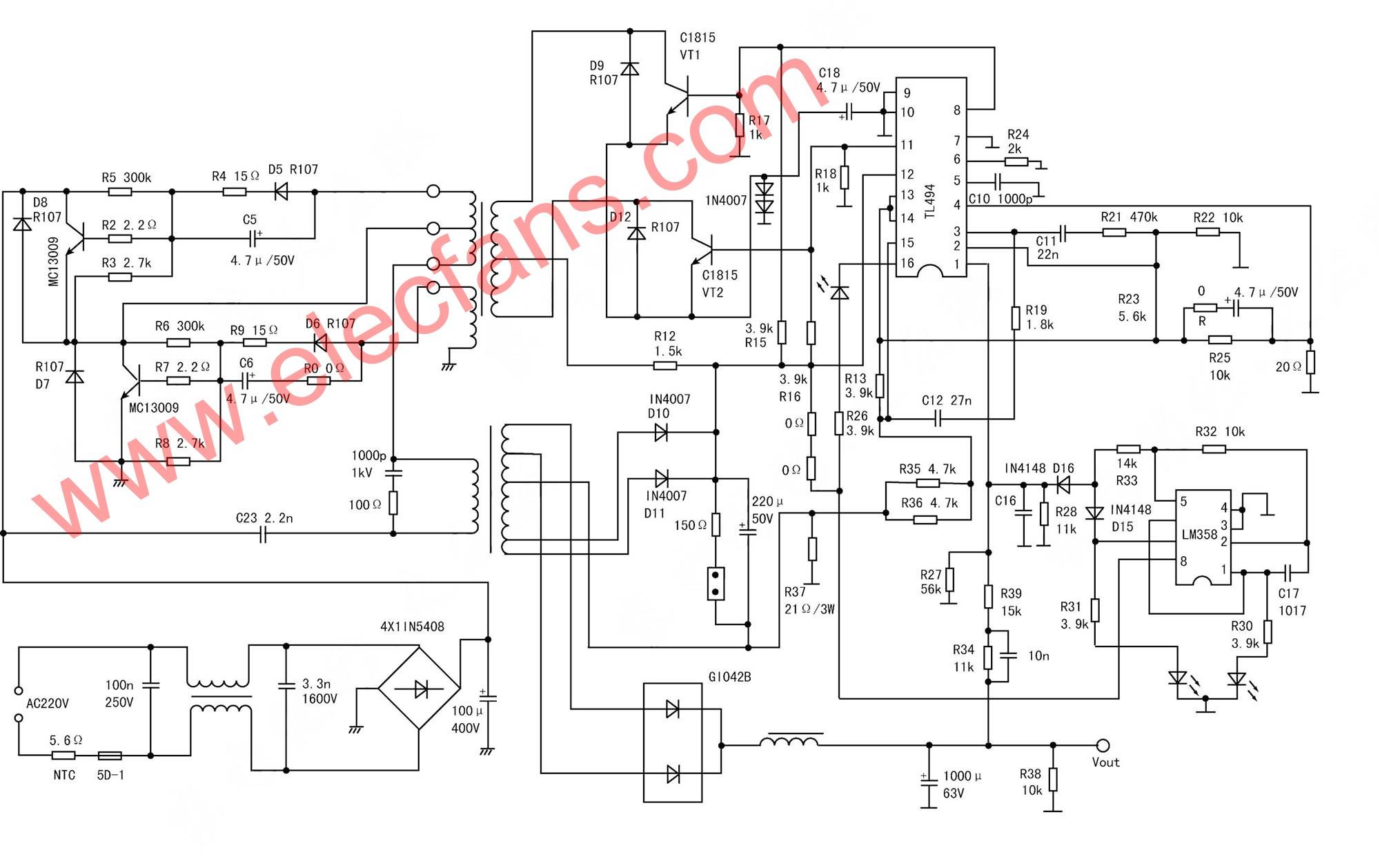 TL494電動車充電器電路圖 文章來源:http://www.1cnz.cn