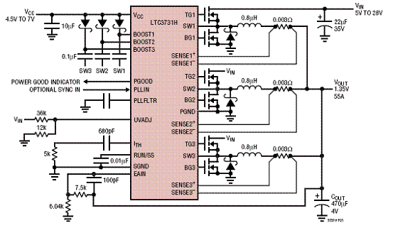 LTC3731H三相65A電源電路