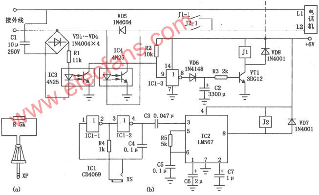 電話機電子鎖電路 www.1cnz.cn