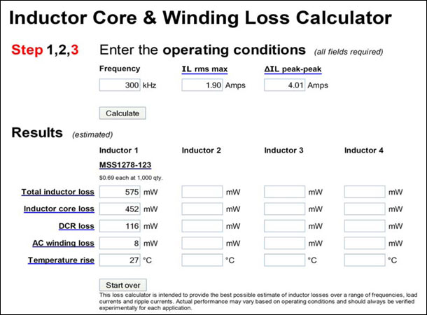 Figure 10. Inductor temperature rise. The calculator is available from Coilcraft?.