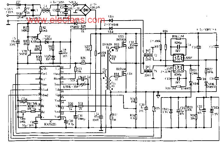 用KA7522D作為控制器的32W雙管熒光燈電子鎮(zhèn)流器電路 http://www.1cnz.cn