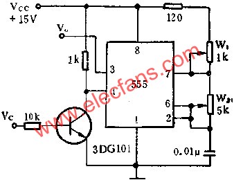 時基集成電路組成開關控制的脈沖發生器電路圖  www.1cnz.cn