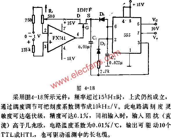 時基集成電路組成差分輸入電壓頻率轉(zhuǎn)換器電路圖  www.1cnz.cn