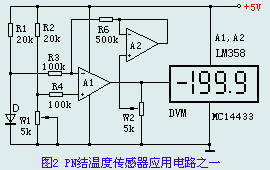 PN結溫度傳感器應用電路