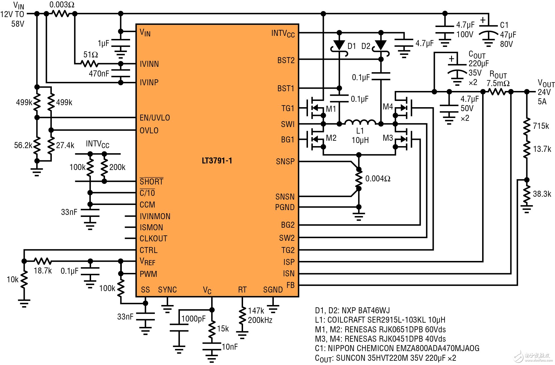 120W、24V5A輸出降壓-升壓型穩壓器電路圖