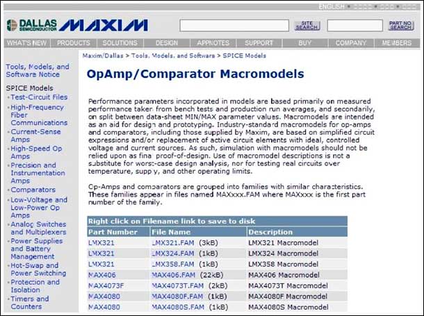 Maxim網站提供Spice模型