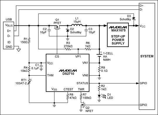 圖12. USB供電的單節NiMH電池開關模式充電器