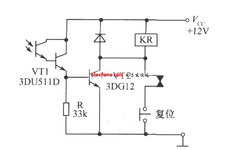 光敏三極管組成的帶自鎖功能的光控繼電器開關