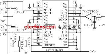 單片ADSP21160的供電電源連接圖