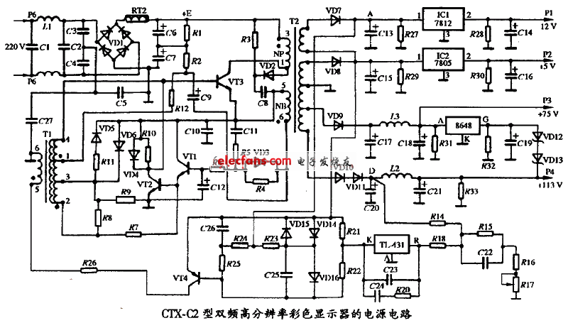 CTX C2型雙頻顯示器的電源電路