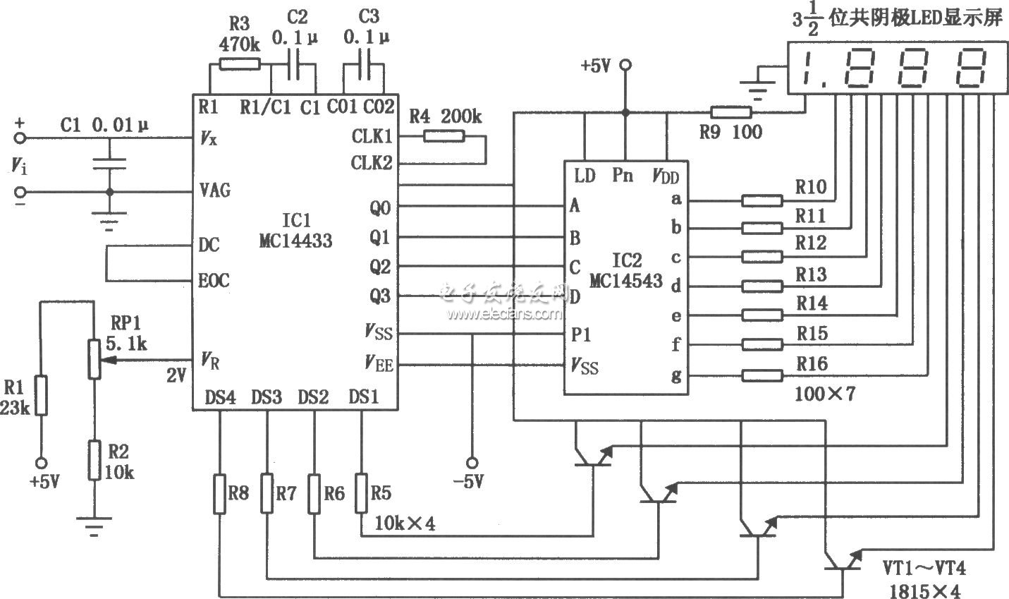 基于MMC14433/MMC14543的數(shù)字式直流毫伏表電路