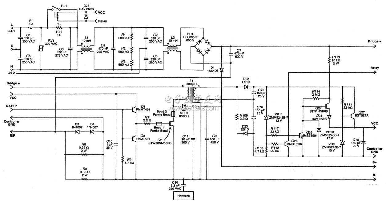 采用PLC810PG的150 W LED路燈電源電路