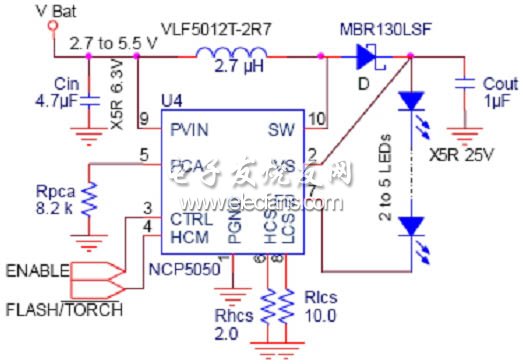 具備內(nèi)部開關(guān)與時間限制保護的4.5W功率閃光燈驅(qū)動電路