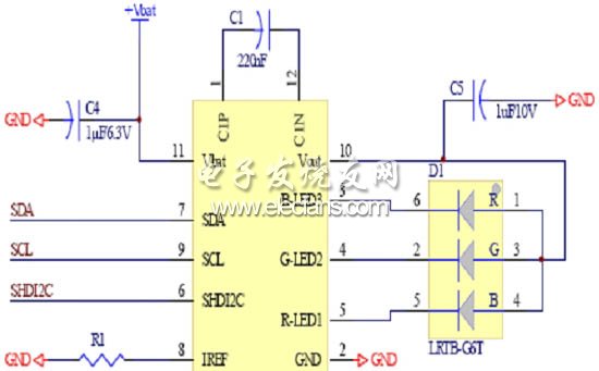 具備I2C控制介面的典型RGB LED驅動晶片應用