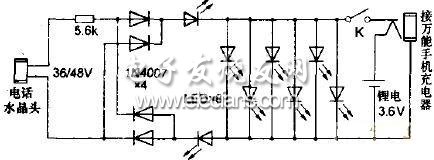 電話線供電電路圖-接萬能手機充電器