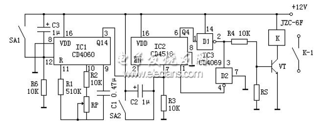 CD4060構(gòu)成的精確長延時(shí)原理電路