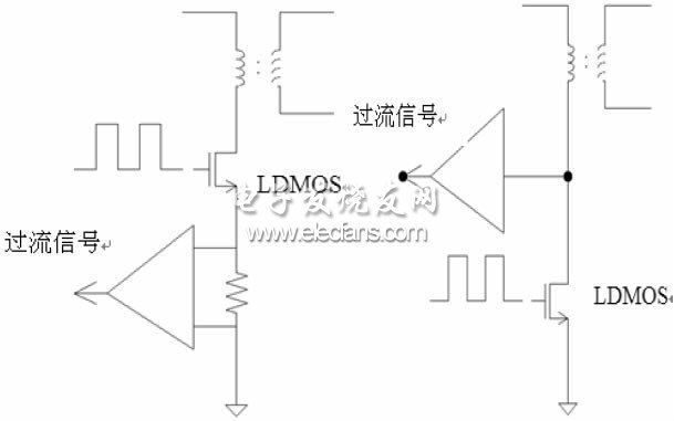 圖1（a）串聯電阻檢測電流圖1（b）直接檢測漏端電壓