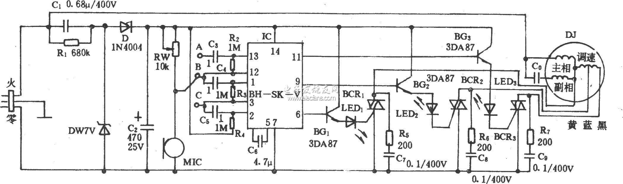 聲控電風(fēng)扇裝置電路