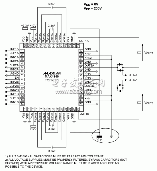 圖12。 一個典型的橋接負(fù)載（BTL）配置使用MAX4940。