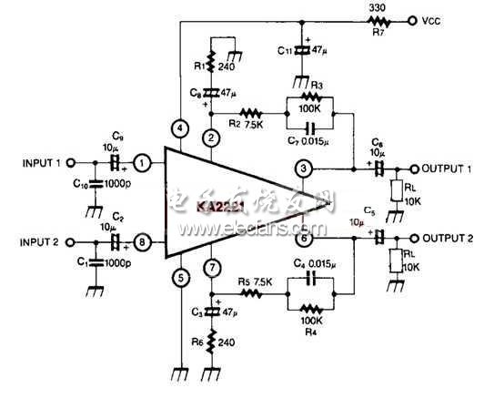 基于KA2221的音頻前置放大電路