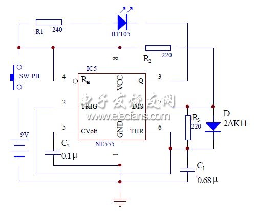 圖2 紅外線發射機電路圖