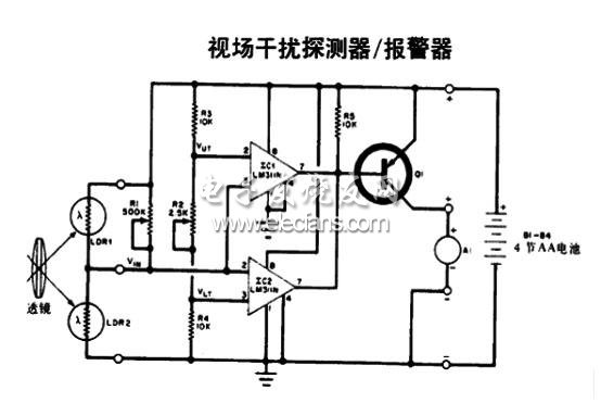 視場(chǎng)干擾探測(cè)器/報(bào)警器電路圖