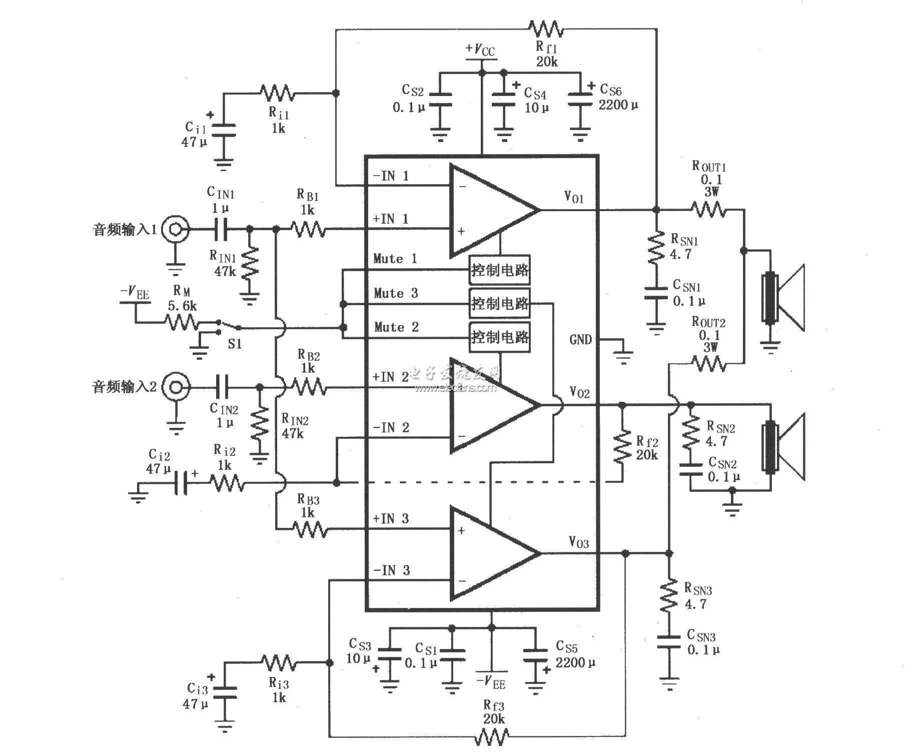 基于LM4780的音頻功率放大電路原理圖