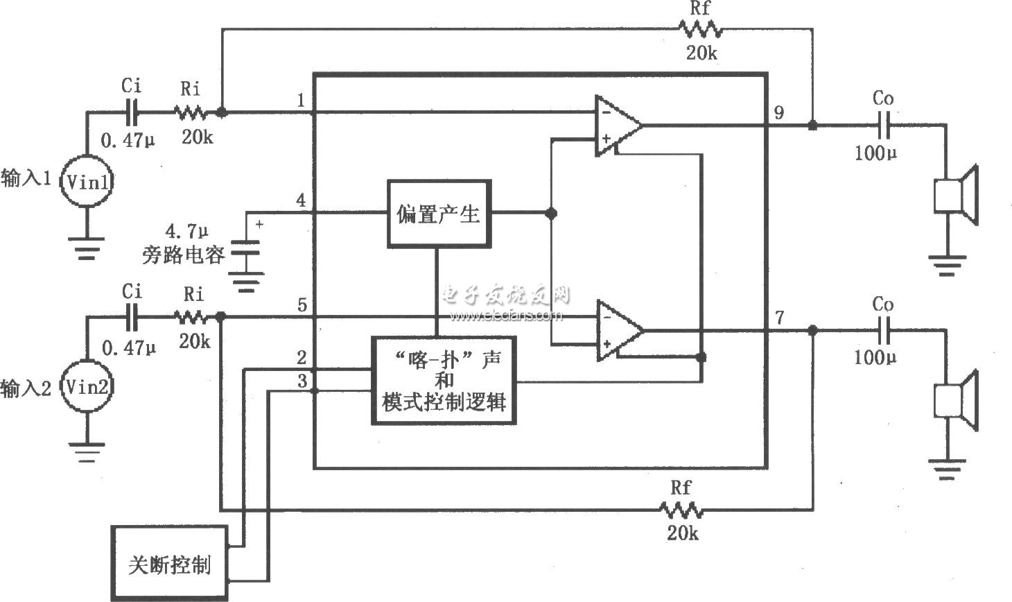 LM4912構成的雙聲道放大電路圖