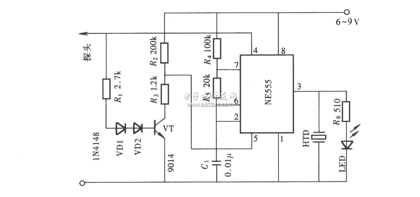 基于NE555電路的聲光型邏輯筆原理圖