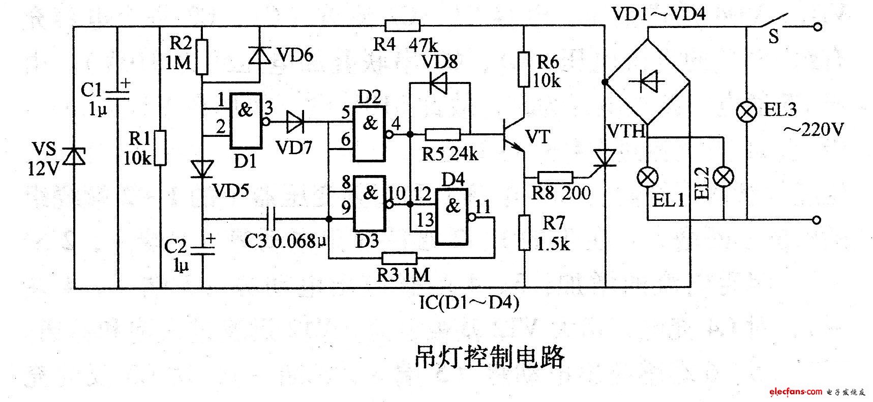 吊燈控制電路圖