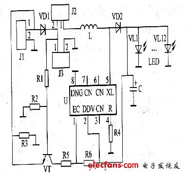 太陽(yáng)能綠色照明燈電路圖