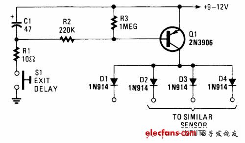 簡易延時防盜報警器電路