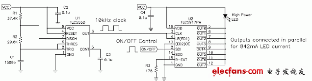 TLC555 定時器代替 LED 驅動器的微處理器