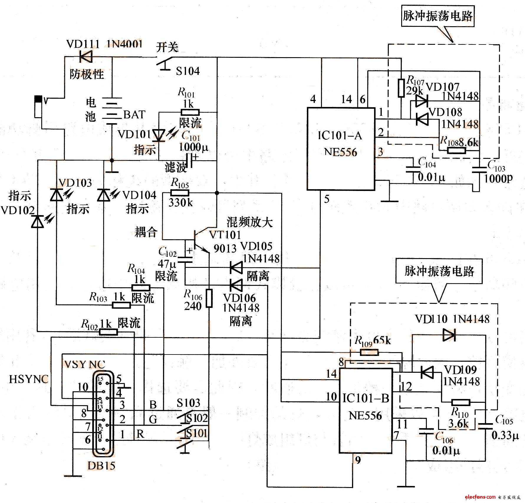 NE556構成的彩色顯示器信號源電路