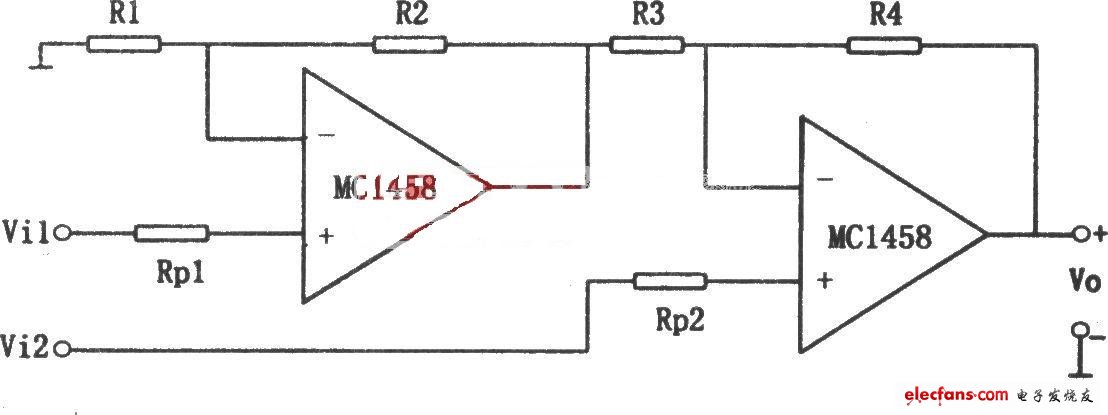 MC1458構成的兩運放減法電路