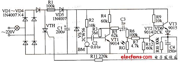 光敏電阻延時節電開關電路