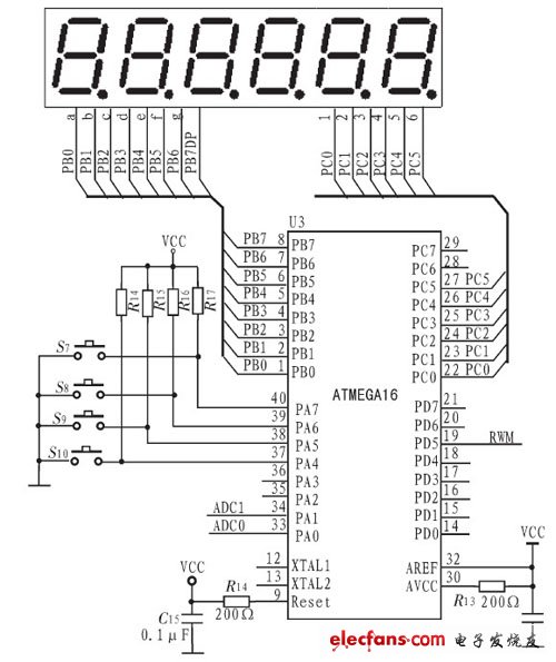 單片機ATMEGA16鍵盤及顯示電路