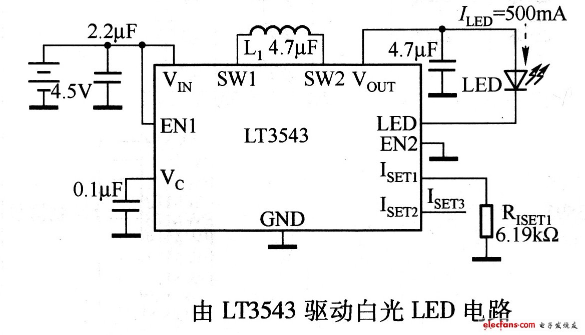 LTC3543驅(qū)動白光LED電路