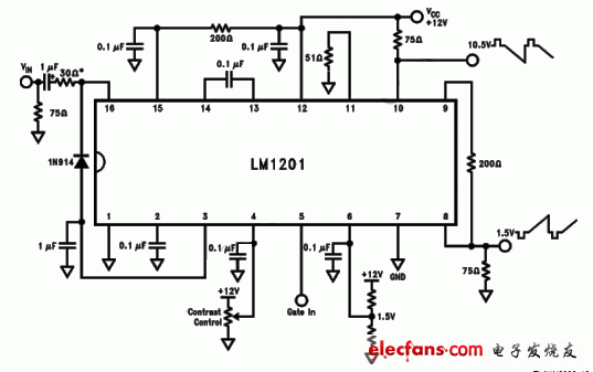 LM1201構成的平衡輸出視頻放大器電路