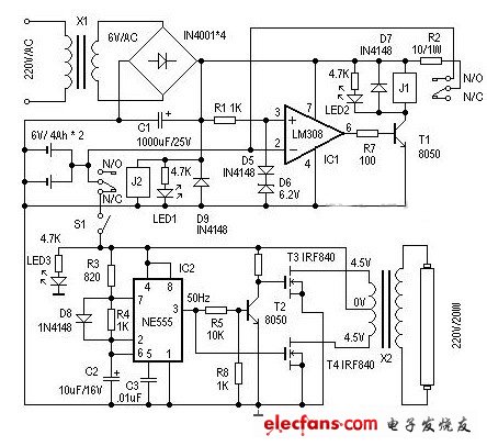 NE555消防應急燈電路圖