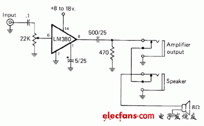 LM380的2W音頻功率放大器電路