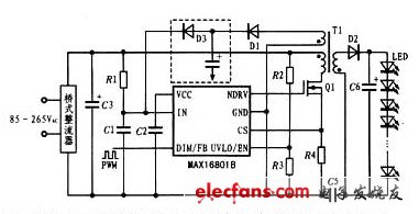 通用AC輸入隔離型回掃式HB LED驅動器電路