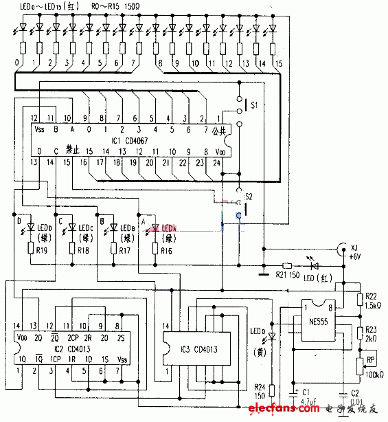 可演示CD4067功能的實驗電路