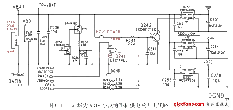 華為A319小靈通手機開機電路原理電路圖