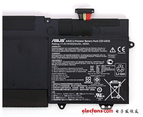 UX32VD的電池是7.4V，6520毫安，中280.5克，相當于該本子重量的20%