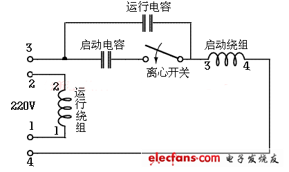 雙值電容異步電動(dòng)機(jī)倒順接線圖