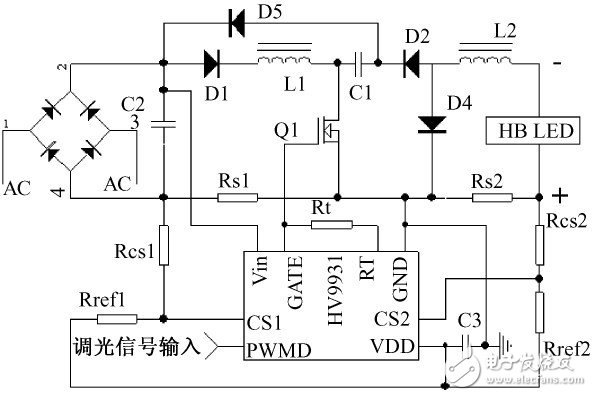 圖2 基于HV9931 的LED 路燈驅動電路