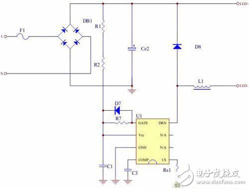 圖2：全閉環(huán)非隔離降壓恒流18WLED日光燈驅(qū)動電源示意圖